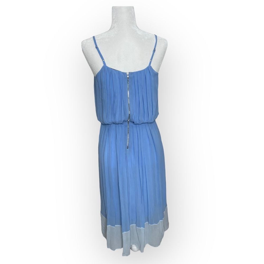 SANDRO Blue and White Scoop Neck Pleated Midi Length Dress Size Small - Picture 6 of 11